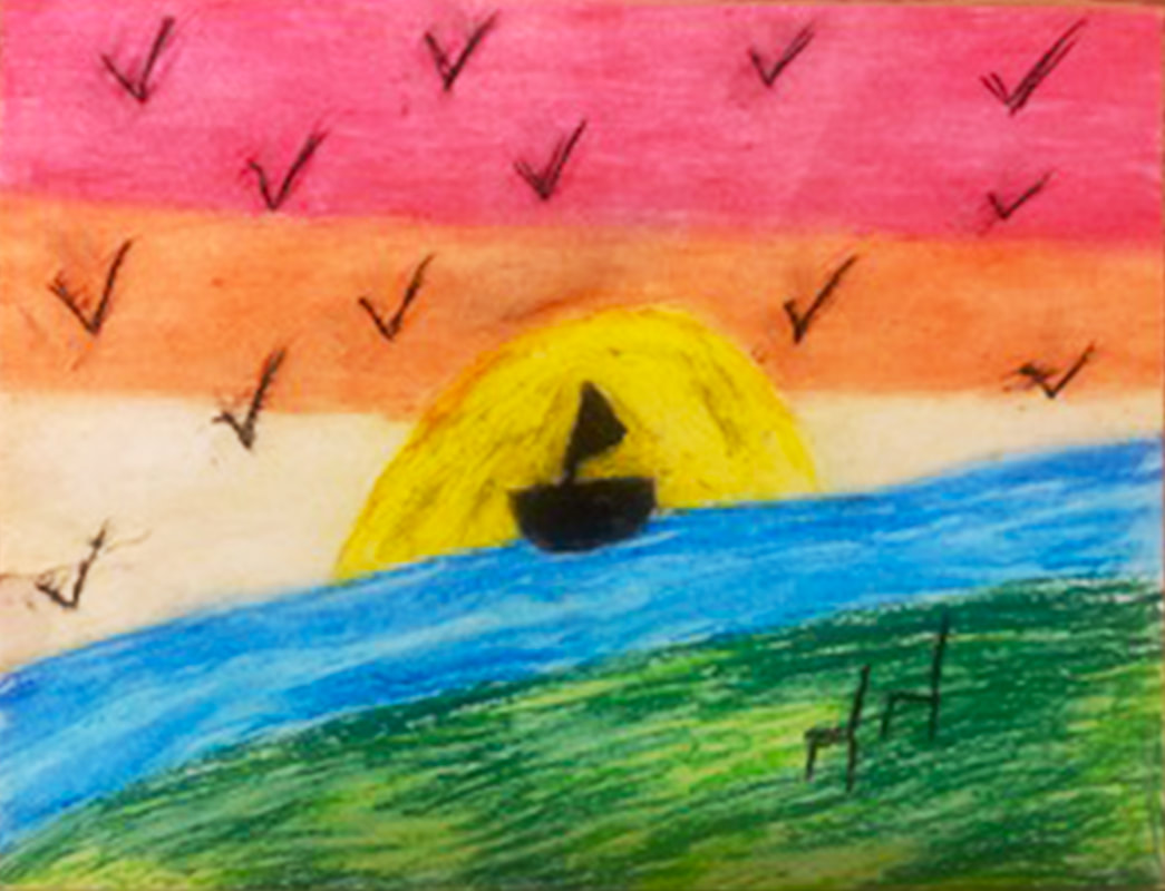Pastel illustration by Cierra, Grade 7/8 White Pines.
