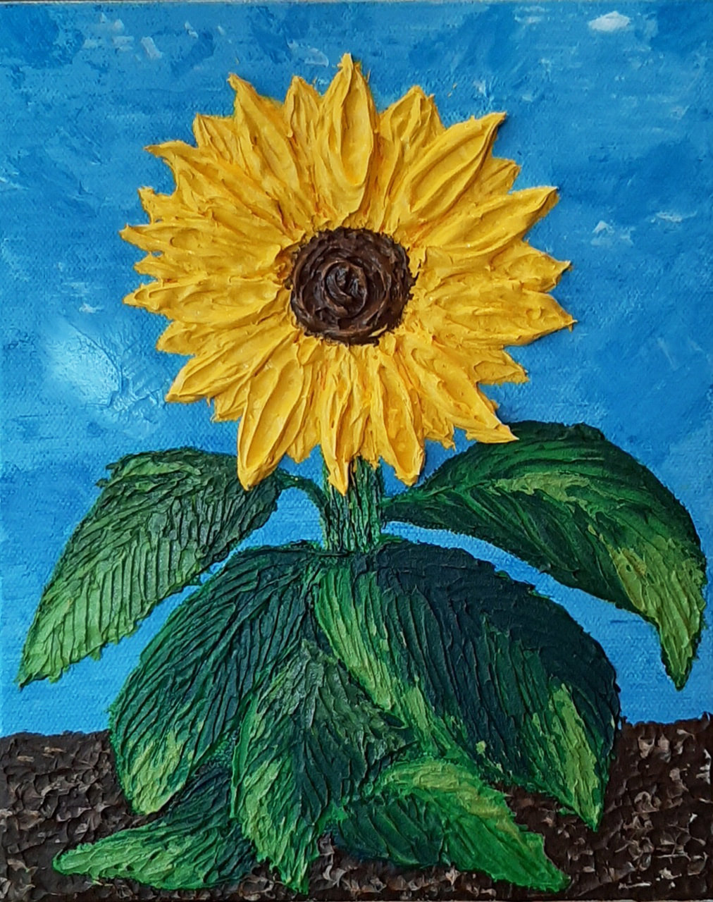 Lone Sunflower. Acrylic Painting by Sophie Nash.