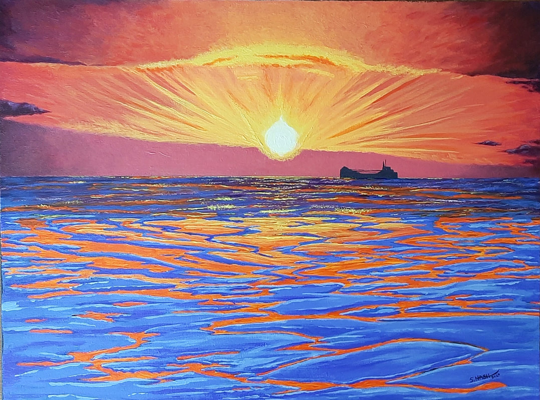 Sunset at Point Louise in winter. Acrylic Painting by Sophie Nash.