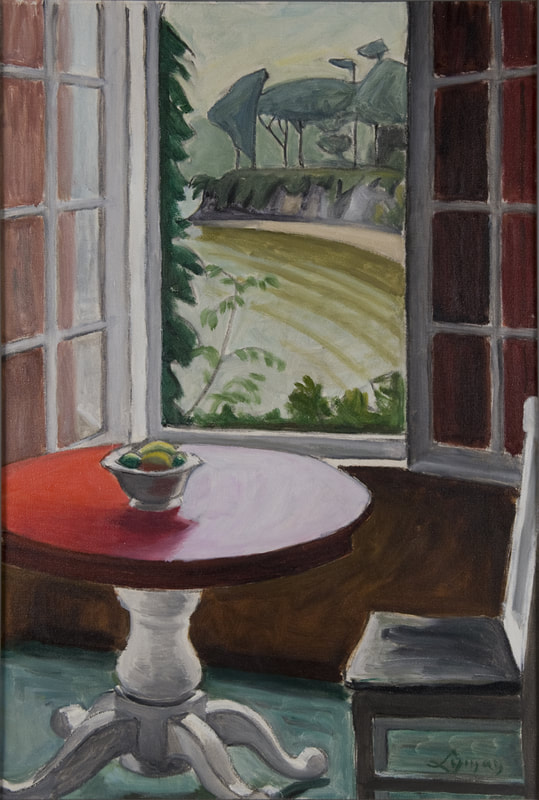 Painting by John Lyman. Title: Window by the Lake, n.d. Oil on Canvas. Collection of the Art Gallery of Algoma.
