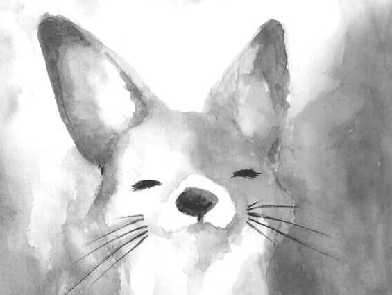 Painting of a smiling fox.