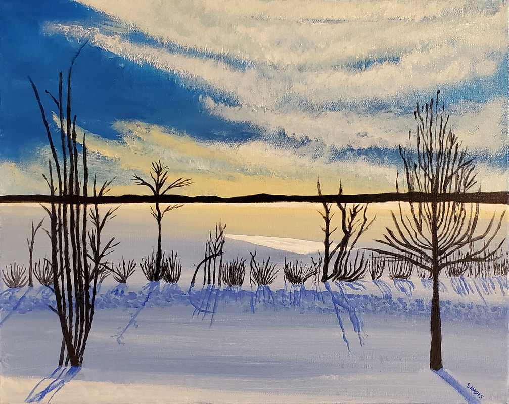 Sophie Nash, Winter View, Acrylics on Heavy Duty stretched canvas.